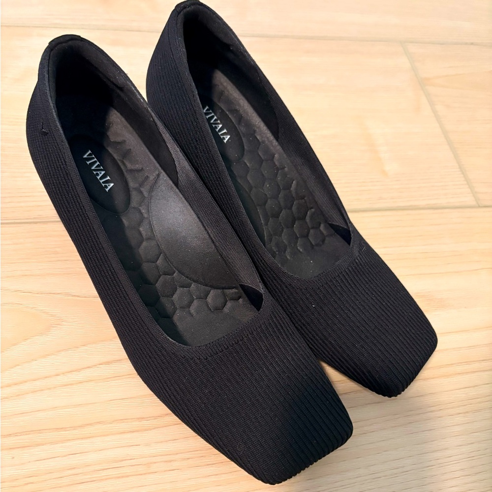 Women's Vivaia Black Knit Square-Toe Heels “Margot”